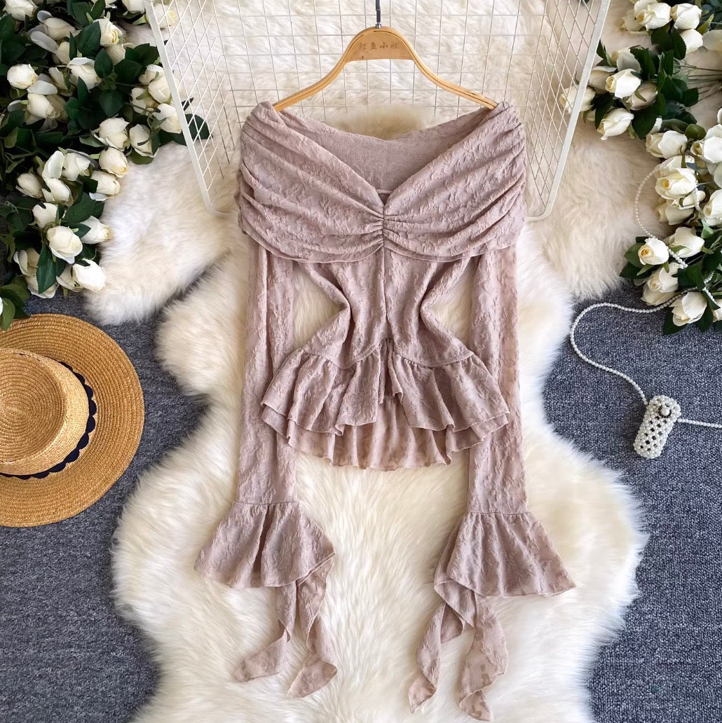 Niche Off-shoulder Drawstring Shirt