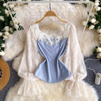 Elegant Lace Patchwork Knit Shirt