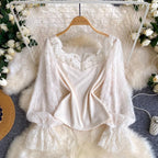 Elegant Lace Patchwork Knit Shirt