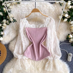 Elegant Lace Patchwork Knit Shirt
