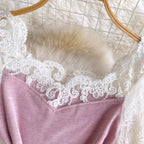 Elegant Lace Patchwork Knit Shirt