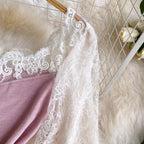 Elegant Lace Patchwork Knit Shirt