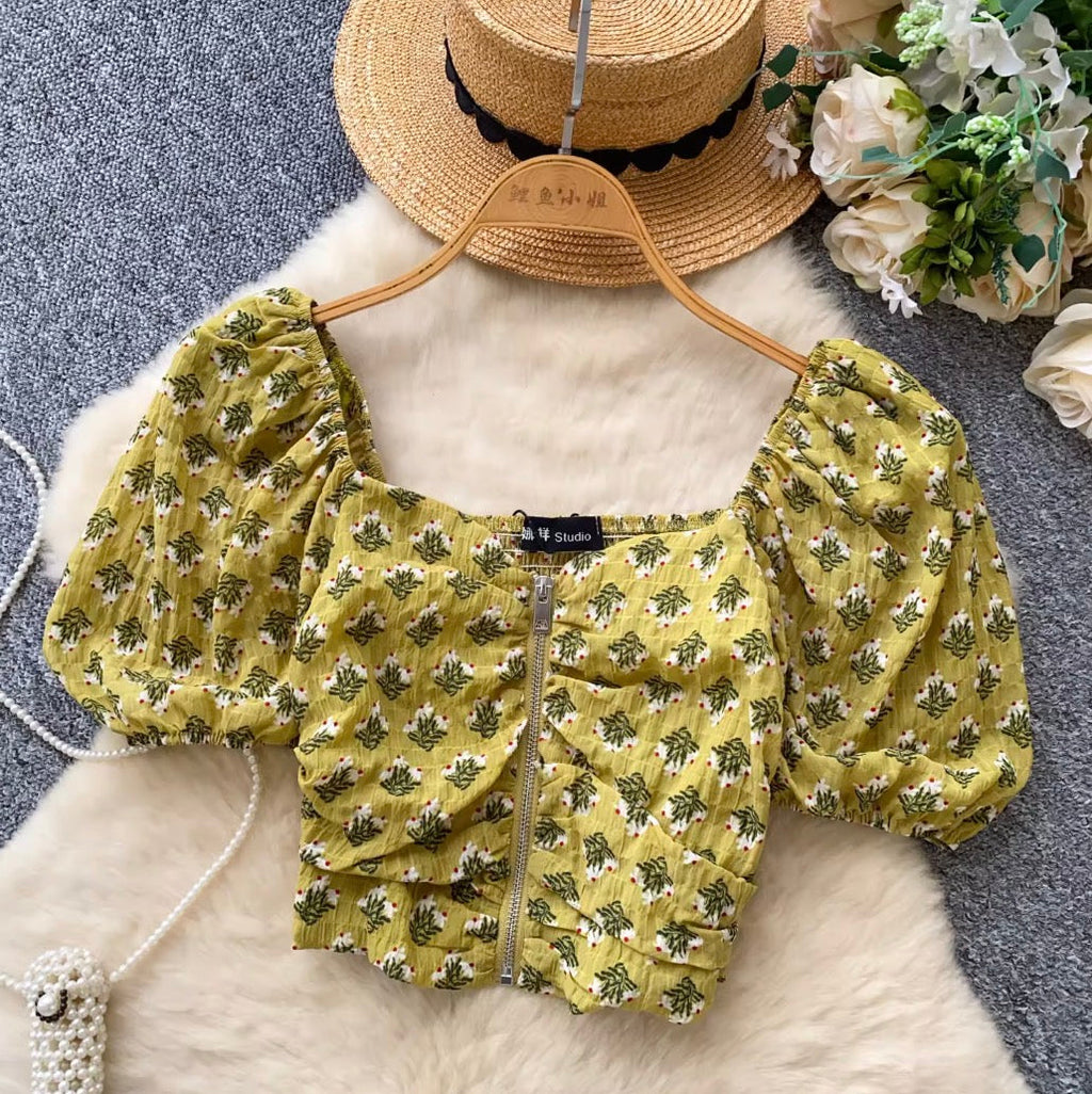 Vintage Floral Print Zipped Shirt
