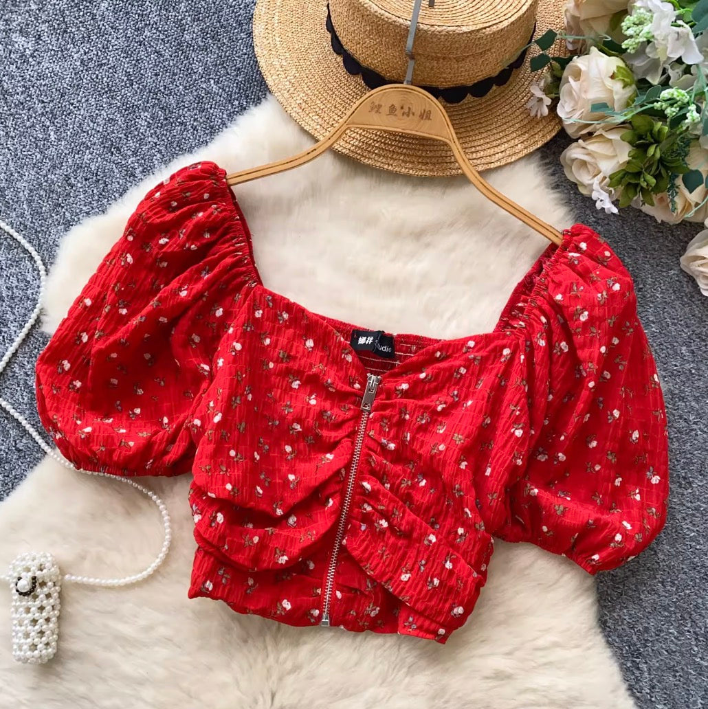 Vintage Floral Print Zipped Shirt