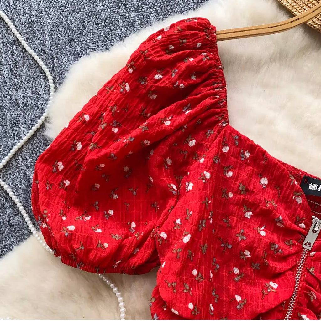 Vintage Floral Print Zipped Shirt