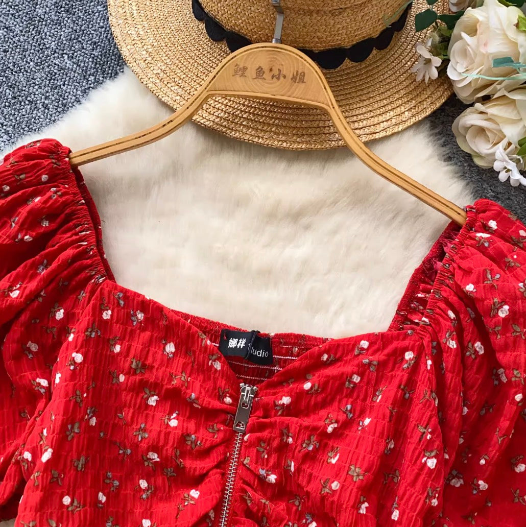 Vintage Floral Print Zipped Shirt