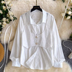 Lace Girdle Patchwork White Shirt
