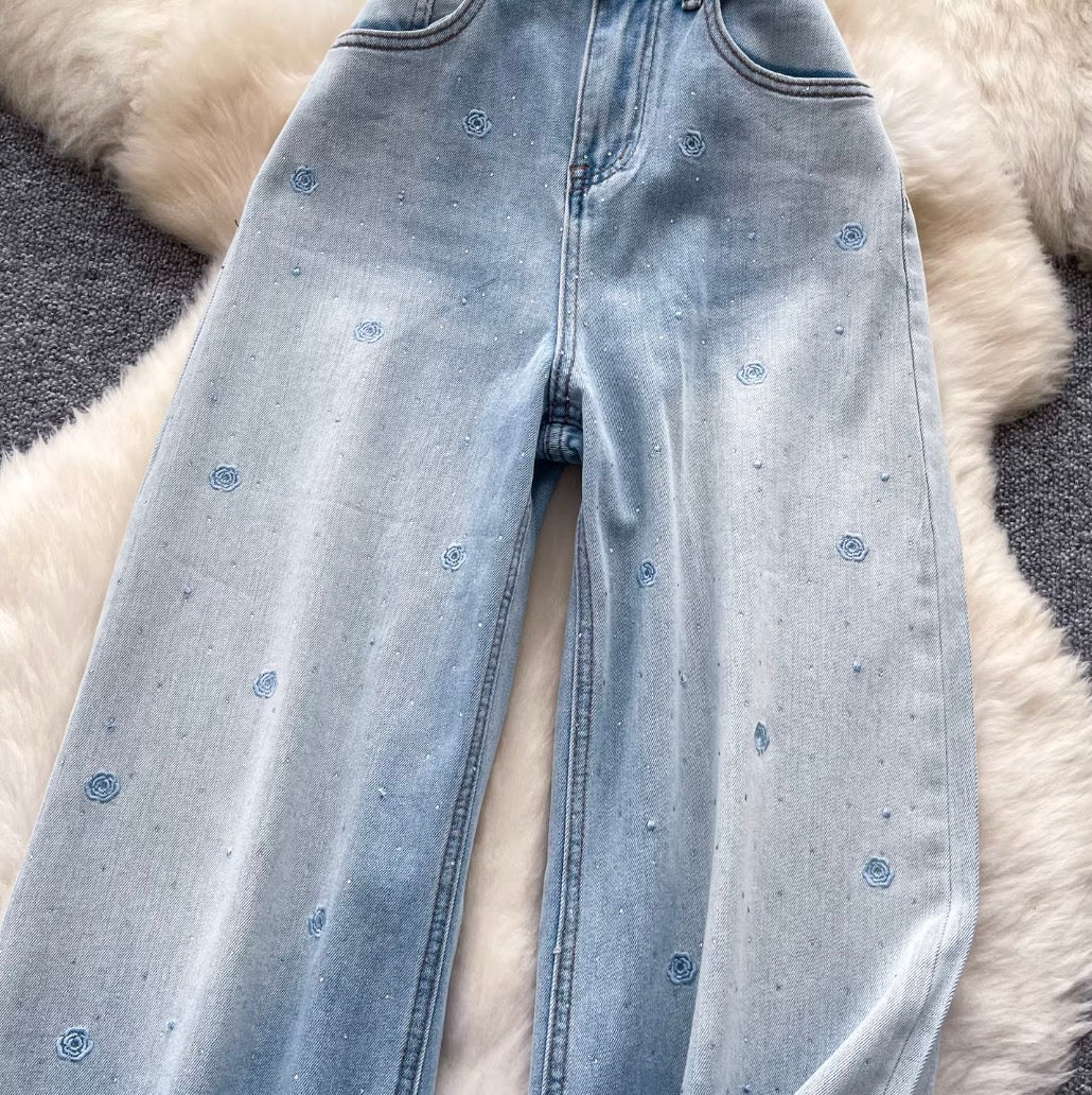 Rhinestone Studded Flared Jeans