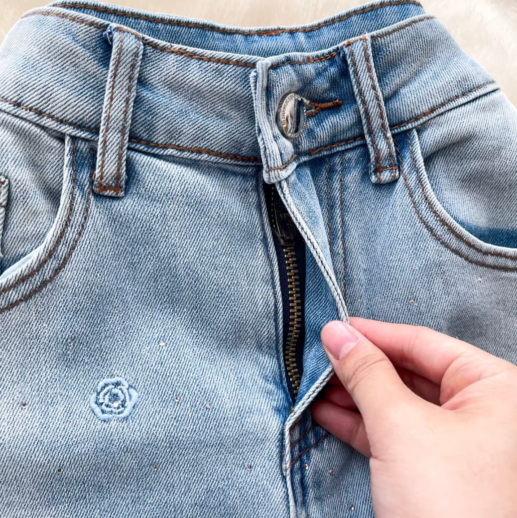 Rhinestone Studded Flared Jeans