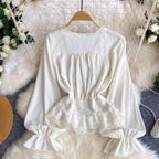 V-neck Lace Flared Sleeve Top