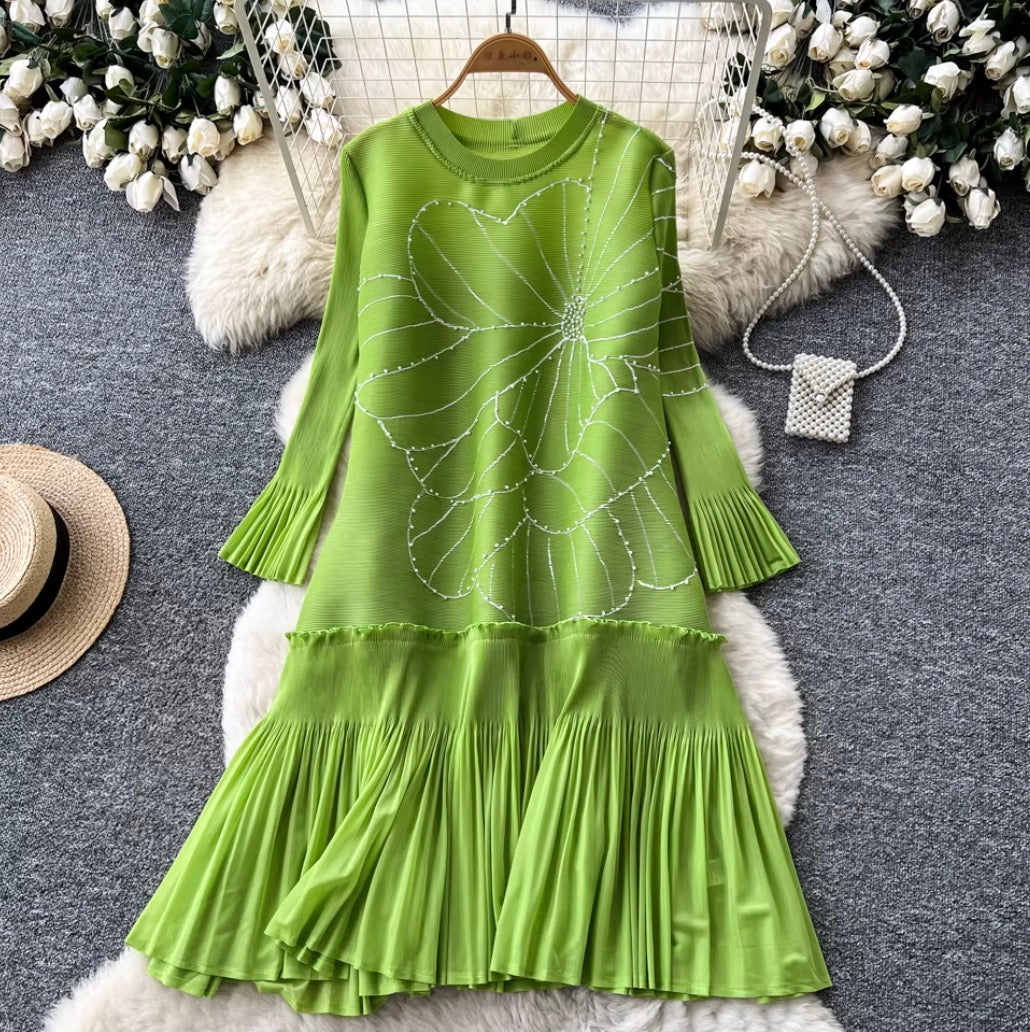 Beaded Loose-fit Patchwork Dress