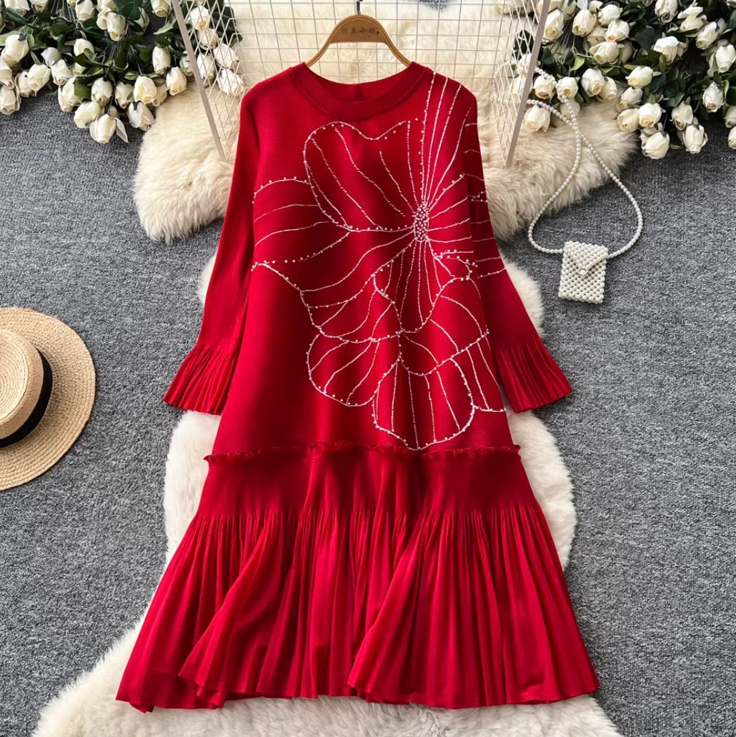 Beaded Loose-fit Patchwork Dress