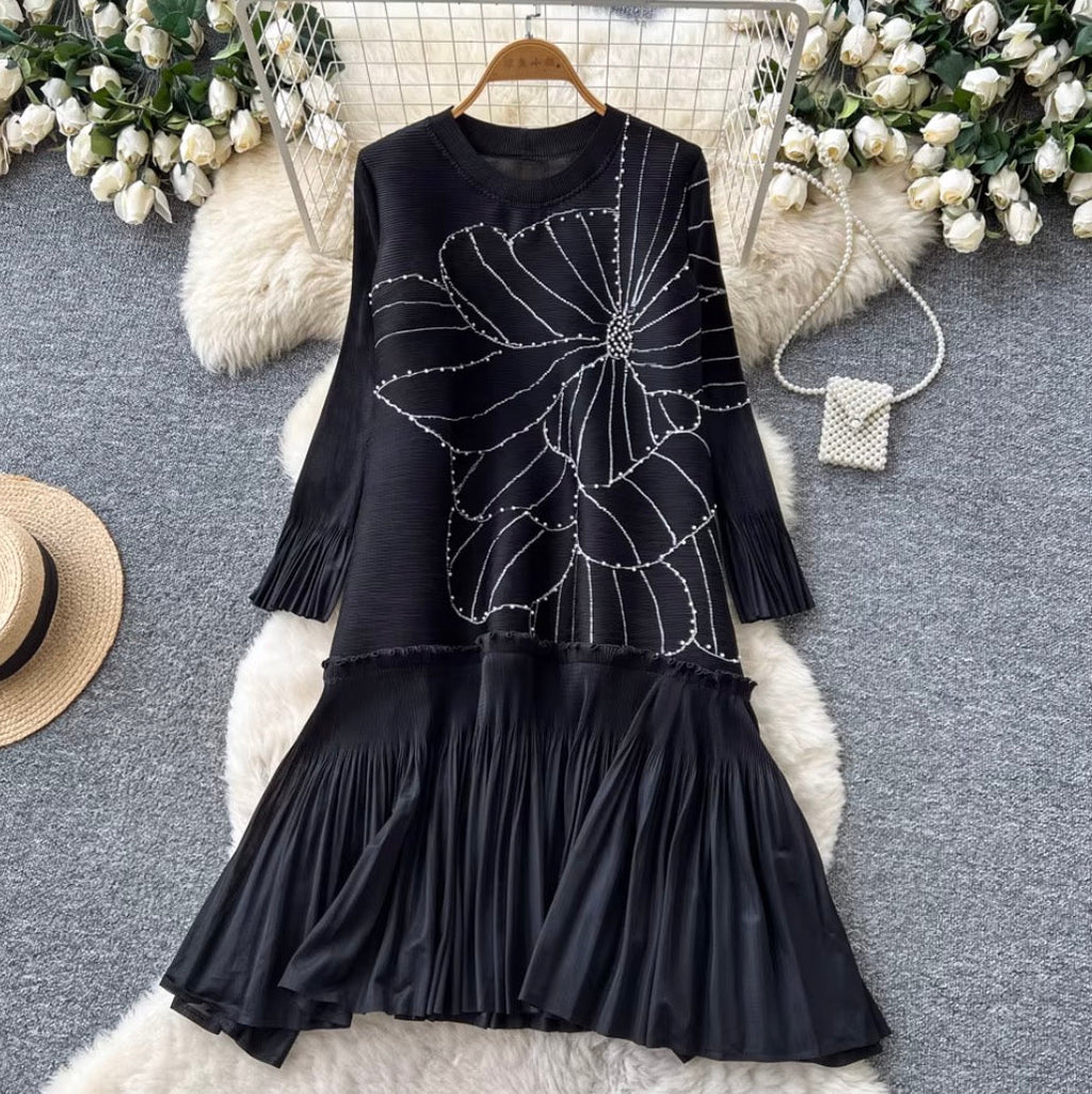Beaded Loose-fit Patchwork Dress