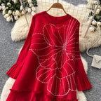 Beaded Loose-fit Patchwork Dress