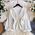 V-neck Lace Patchwork Elegant Shirt