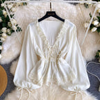 V-neck Lace Patchwork Elegant Shirt