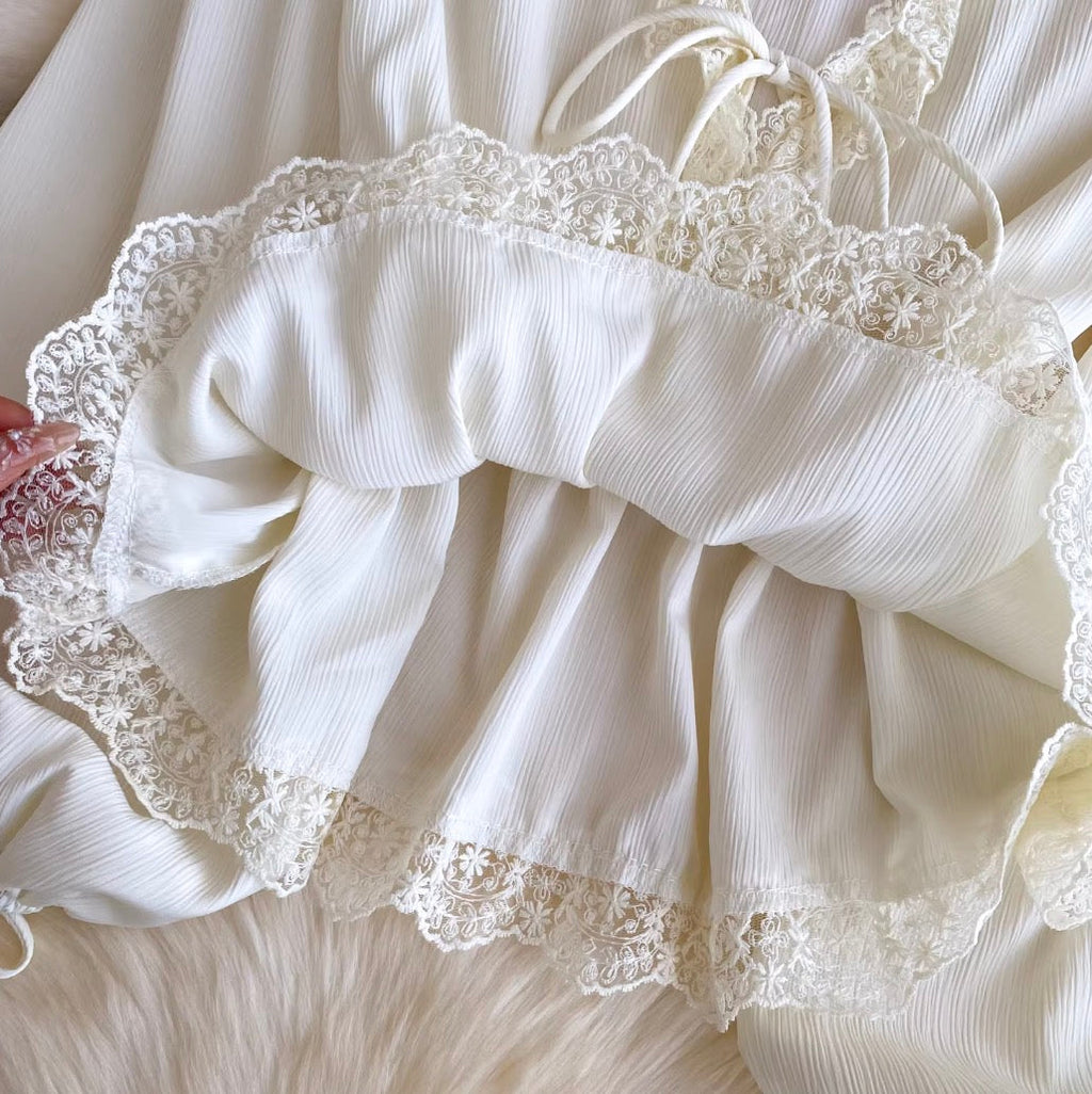 V-neck Lace Patchwork Elegant Shirt
