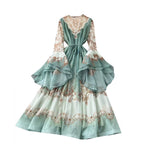 Courtly Flared Sleeve Floral Print Dress