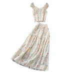 Floral Print Vest & Skirt 2Pcs