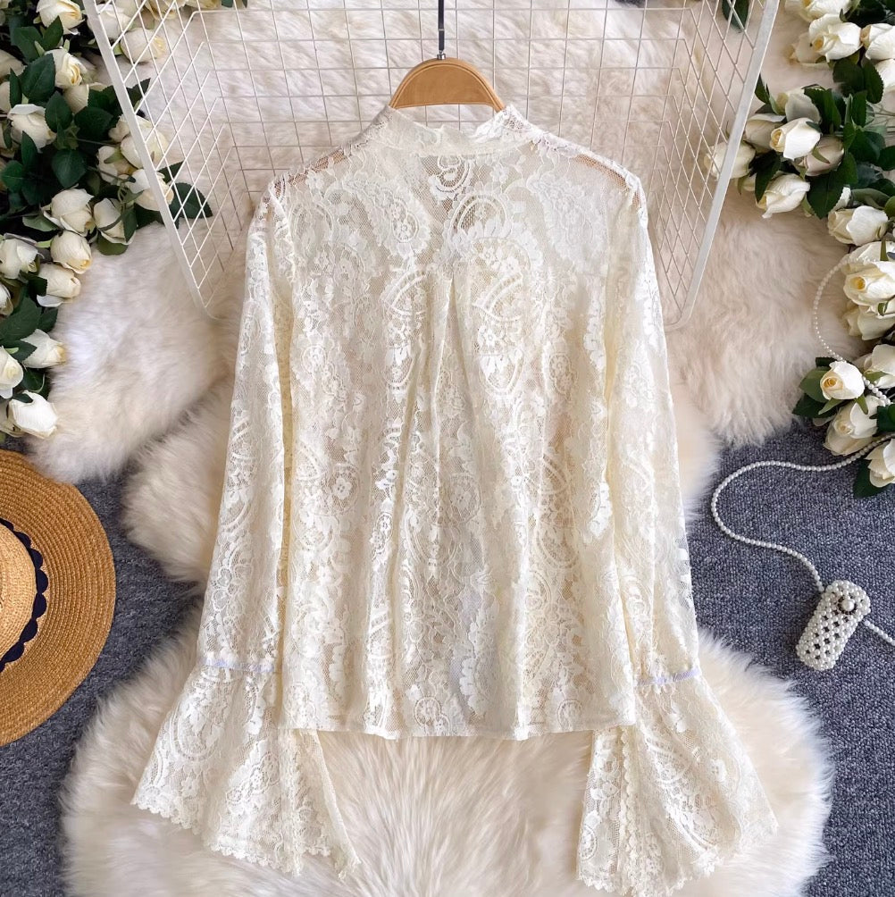 French Style Bow-tie Lace Shirt