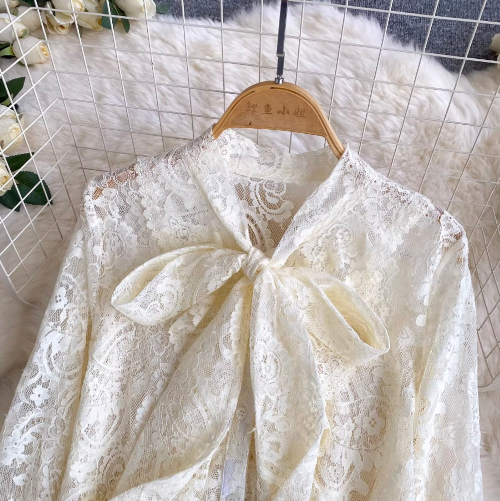 French Style Bow-tie Lace Shirt