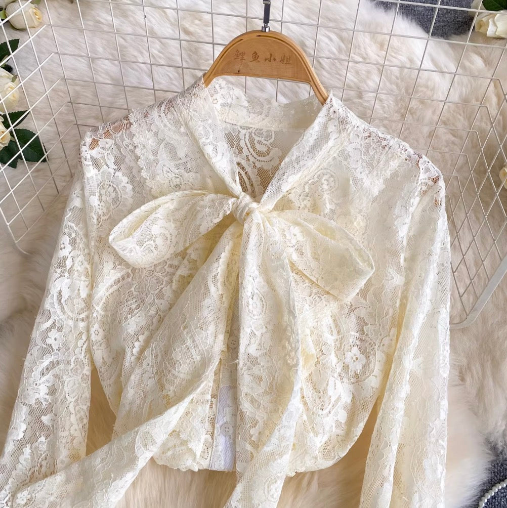 French Style Bow-tie Lace Shirt