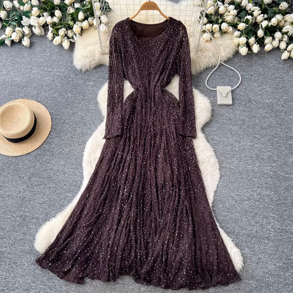 V-neck Sequined Lace Dress