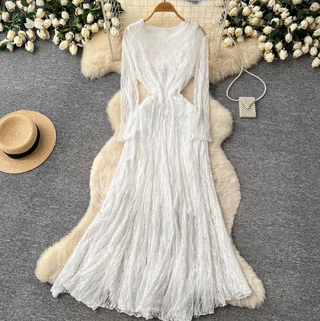 V-neck Sequined Lace Dress
