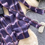 V-neck Plaid Shirt with Belt