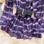 V-neck Plaid Shirt with Belt