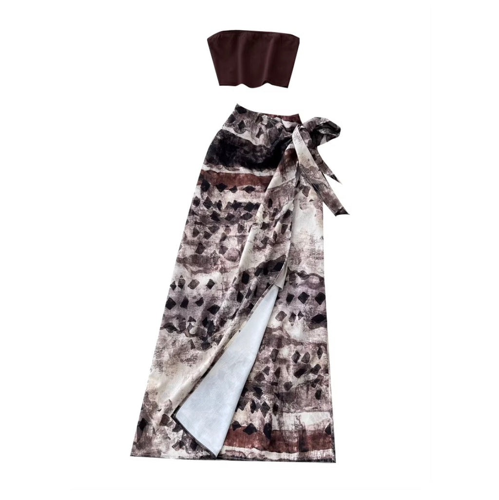 Tank Top & Print Knotted Skirt 2Pcs