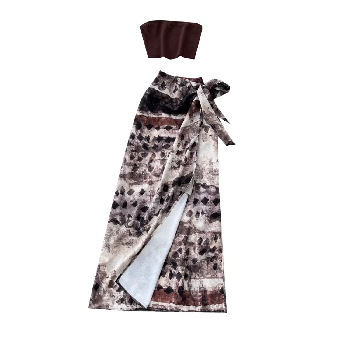 Tank Top & Print Knotted Skirt 2Pcs