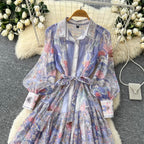 Purple Floral Print Shirt Dress