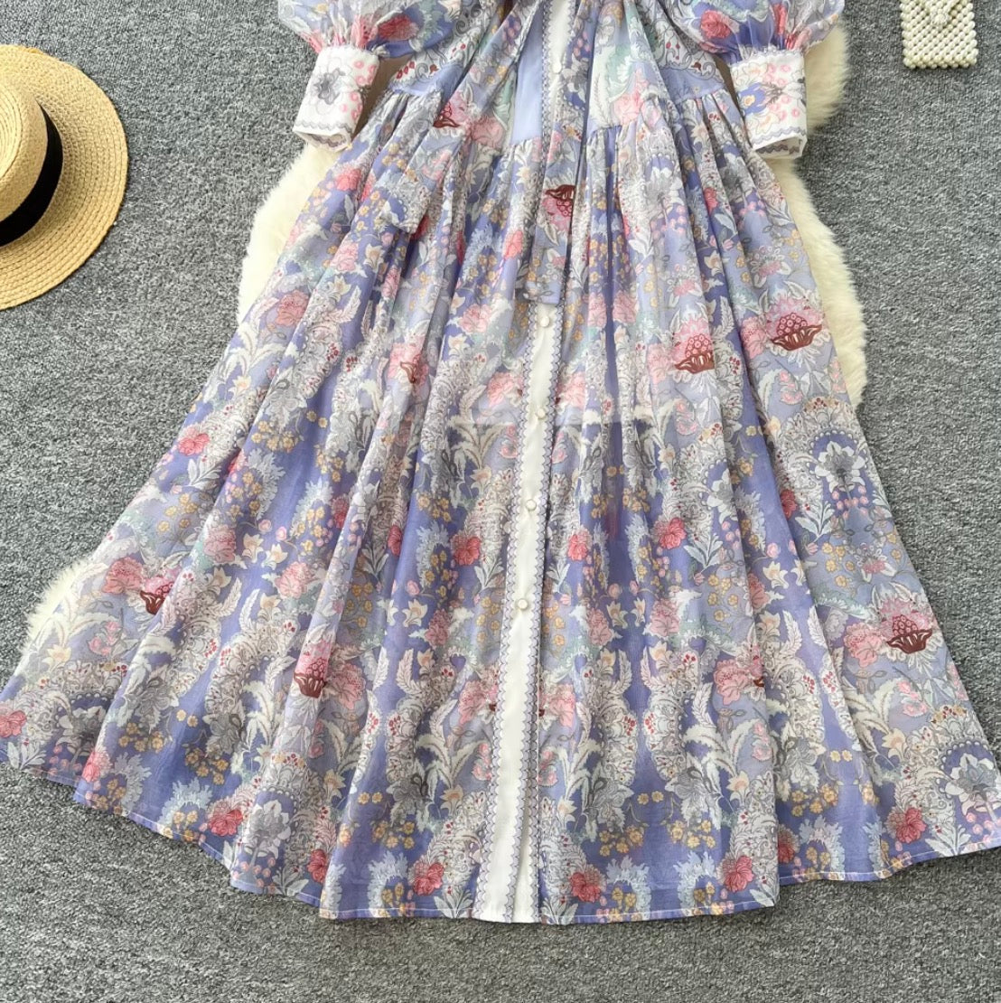 Purple Floral Print Shirt Dress
