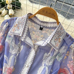 Purple Floral Print Shirt Dress