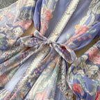 Purple Floral Print Shirt Dress