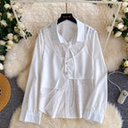 Faux Two-pieces Lace Patchwork Shirt