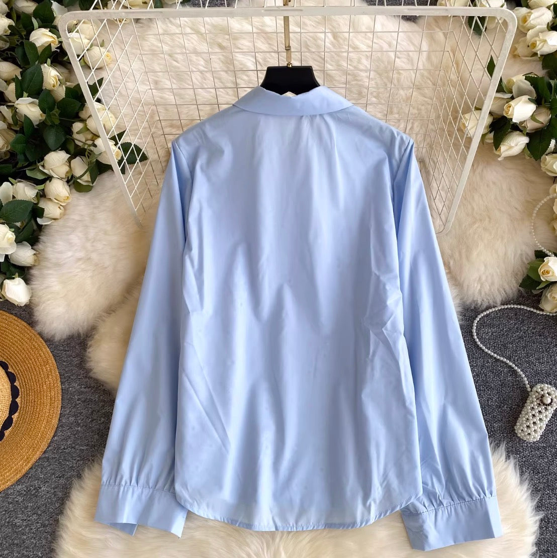 Faux Two-pieces Lace Patchwork Shirt