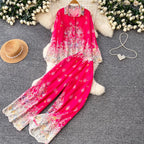 Ethnic Print Shirt & Trousers 2Pcs