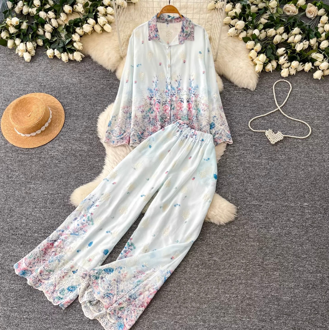 Ethnic Print Shirt & Trousers 2Pcs