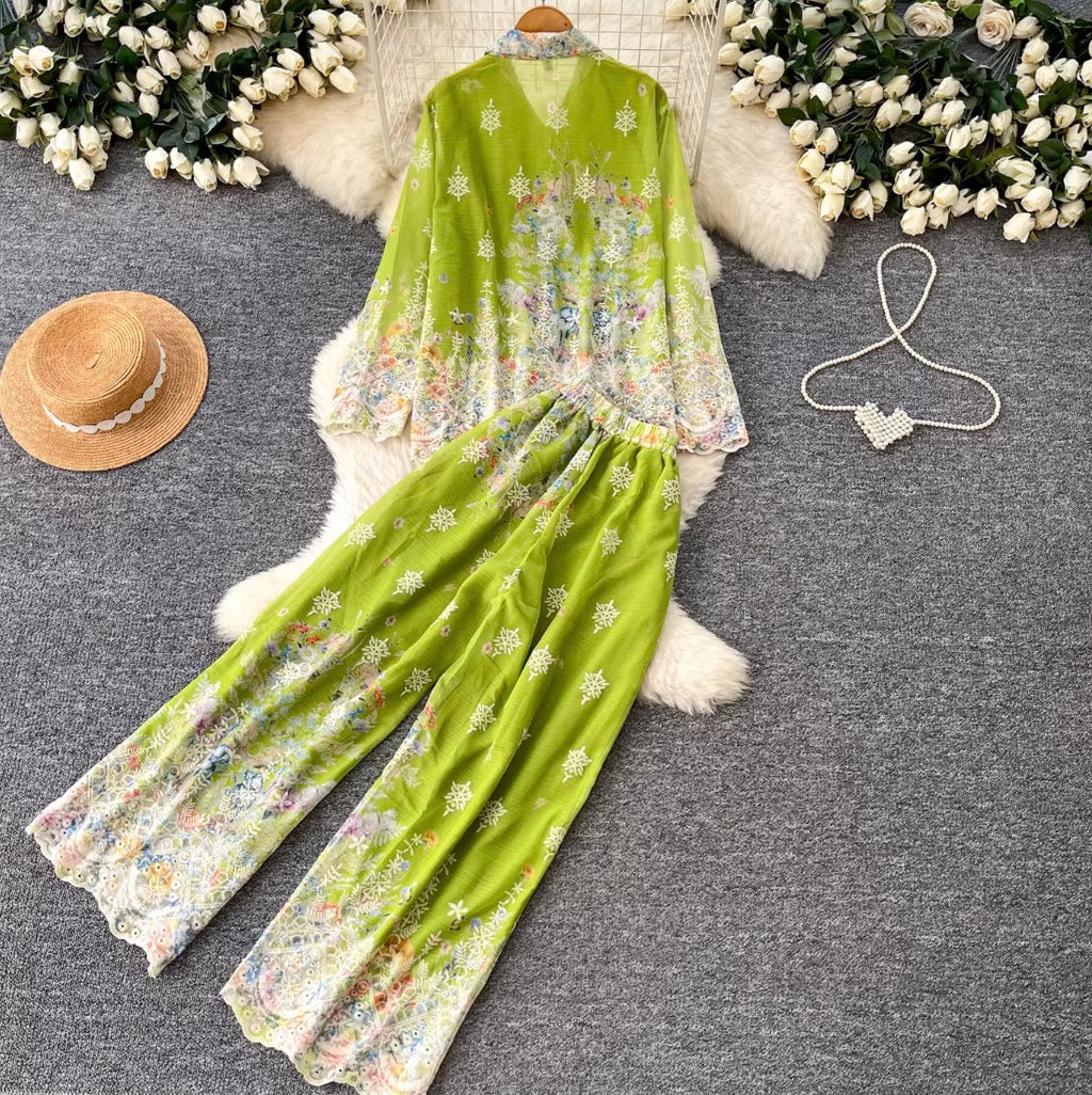 Ethnic Print Shirt & Trousers 2Pcs
