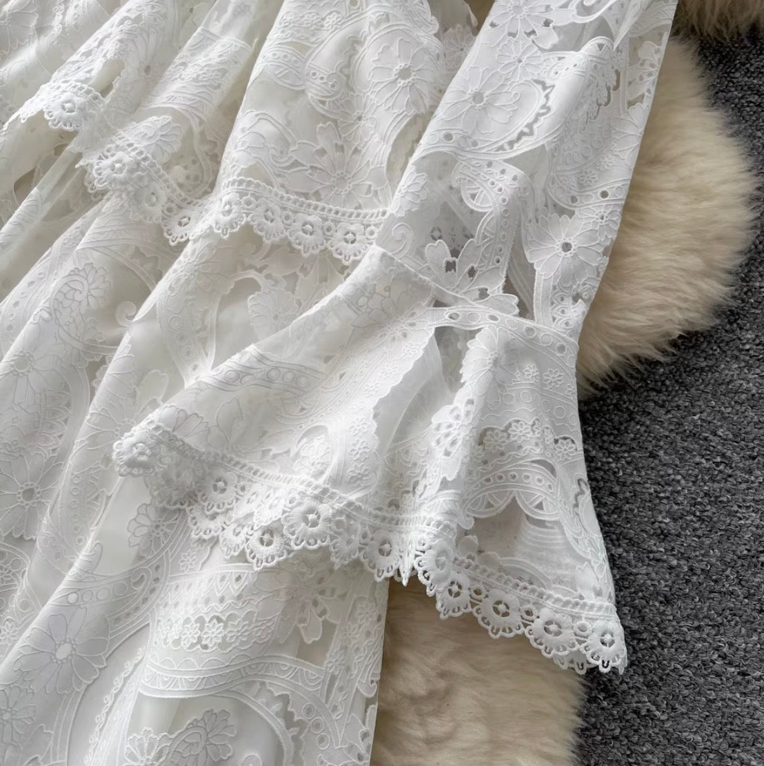 Korean Style Ruffled Lace Shirt Dress