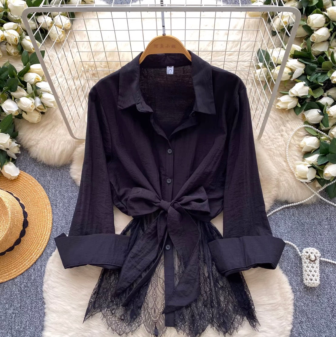 Korean Style Lace Patchwork Shirt