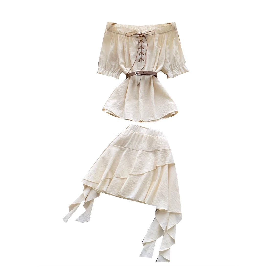Off-shoulder Top & Cake Skirt 2Pcs