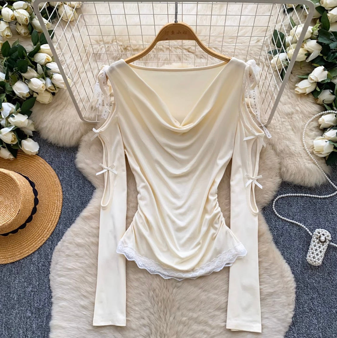 Draped Neckline Simple Design Shirt