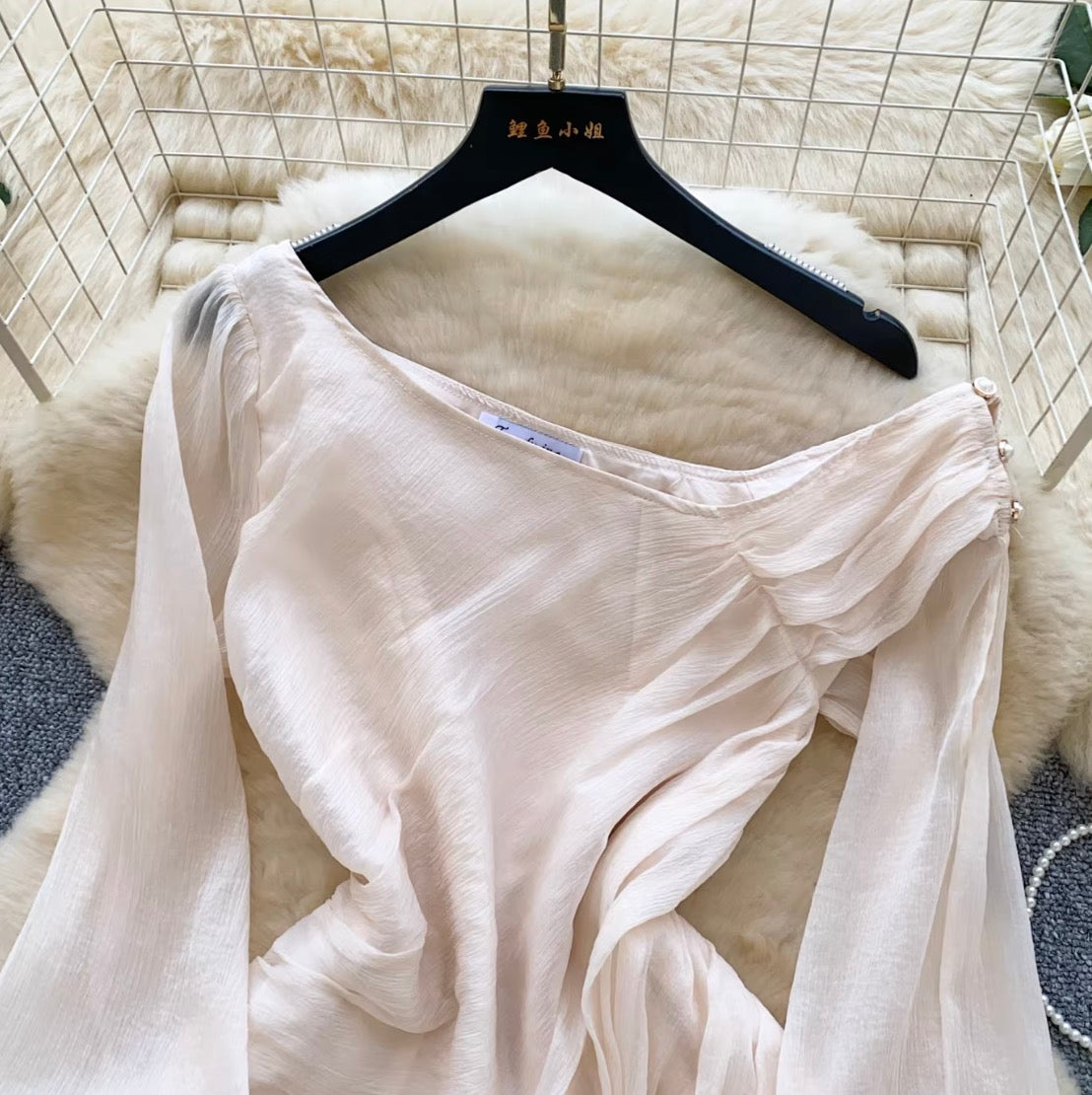 Slant Neckline Bow Embellished Dress