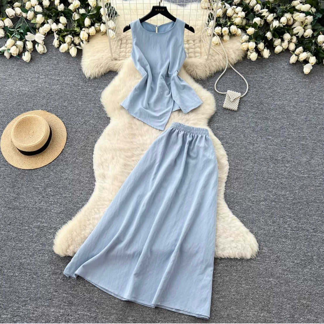 Casual Vest & Skirt Simple Design 2Pcs