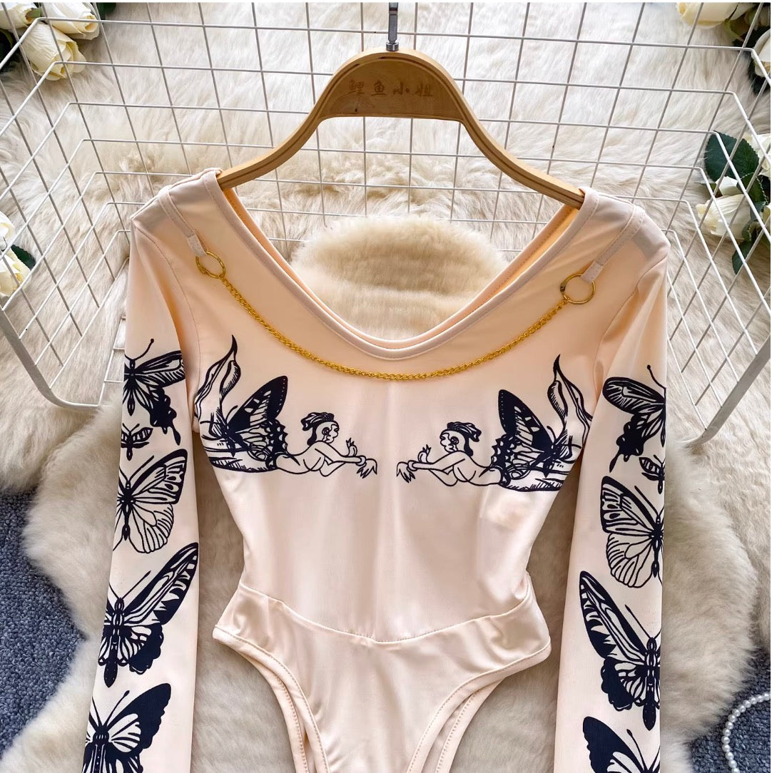 Sexy Butterfly Print V-neck Jumpsuit