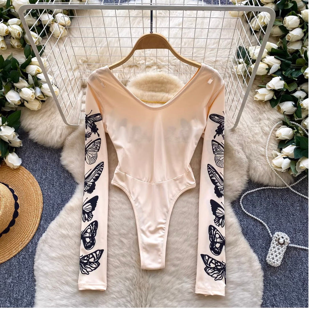 Sexy Butterfly Print V-neck Jumpsuit