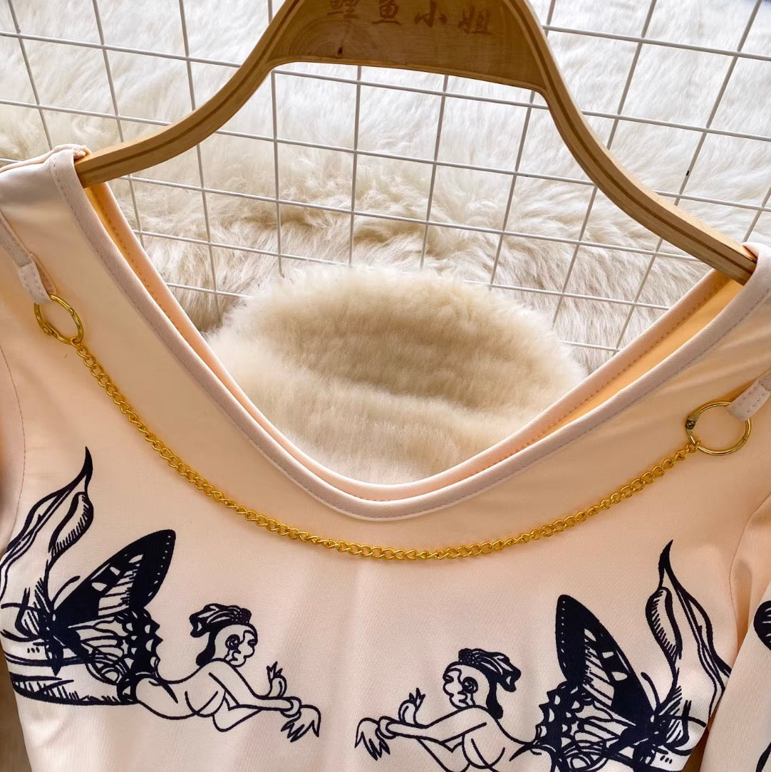 Sexy Butterfly Print V-neck Jumpsuit